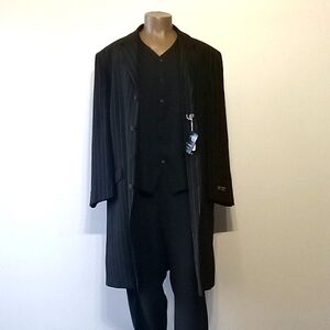 Zooted 3pc Men's Black Pinstripe Coat & Vest Set by I.C. CANTO